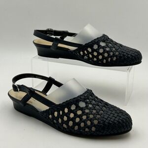Mark Lemp Classics Slingback Sandals Womens 6.5M Navy Blue Woven Leather Wedge